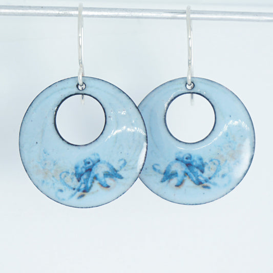 Light Blue Enamel Octopus Earrings