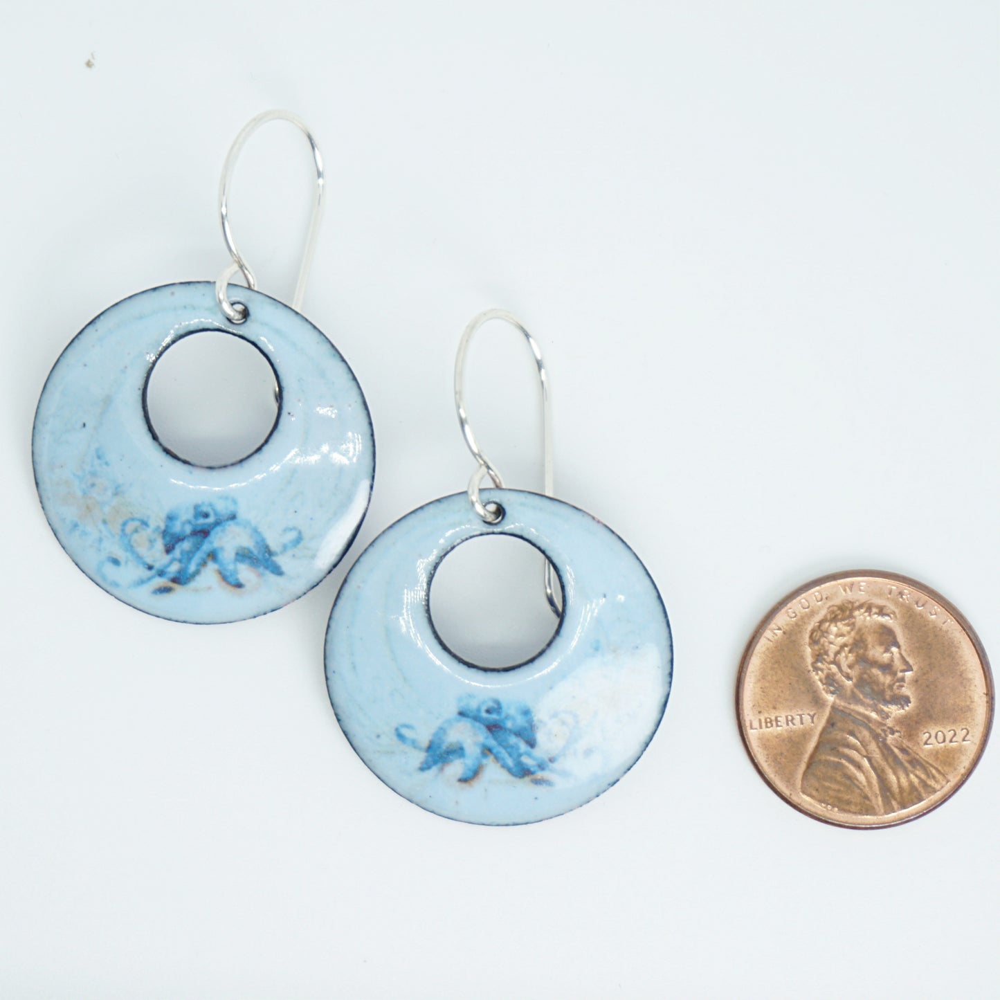 Light Blue Enamel Octopus Earrings