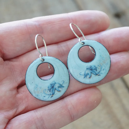 Light Blue Enamel Octopus Earrings