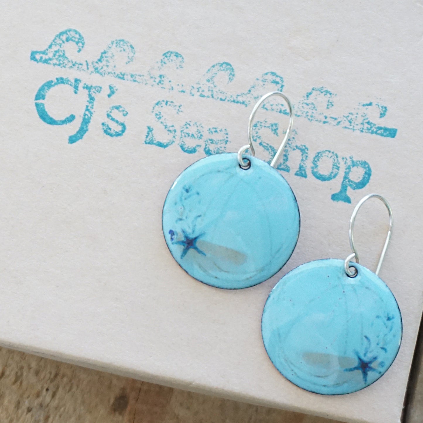 Light Blue Enamel Starfish Earrings