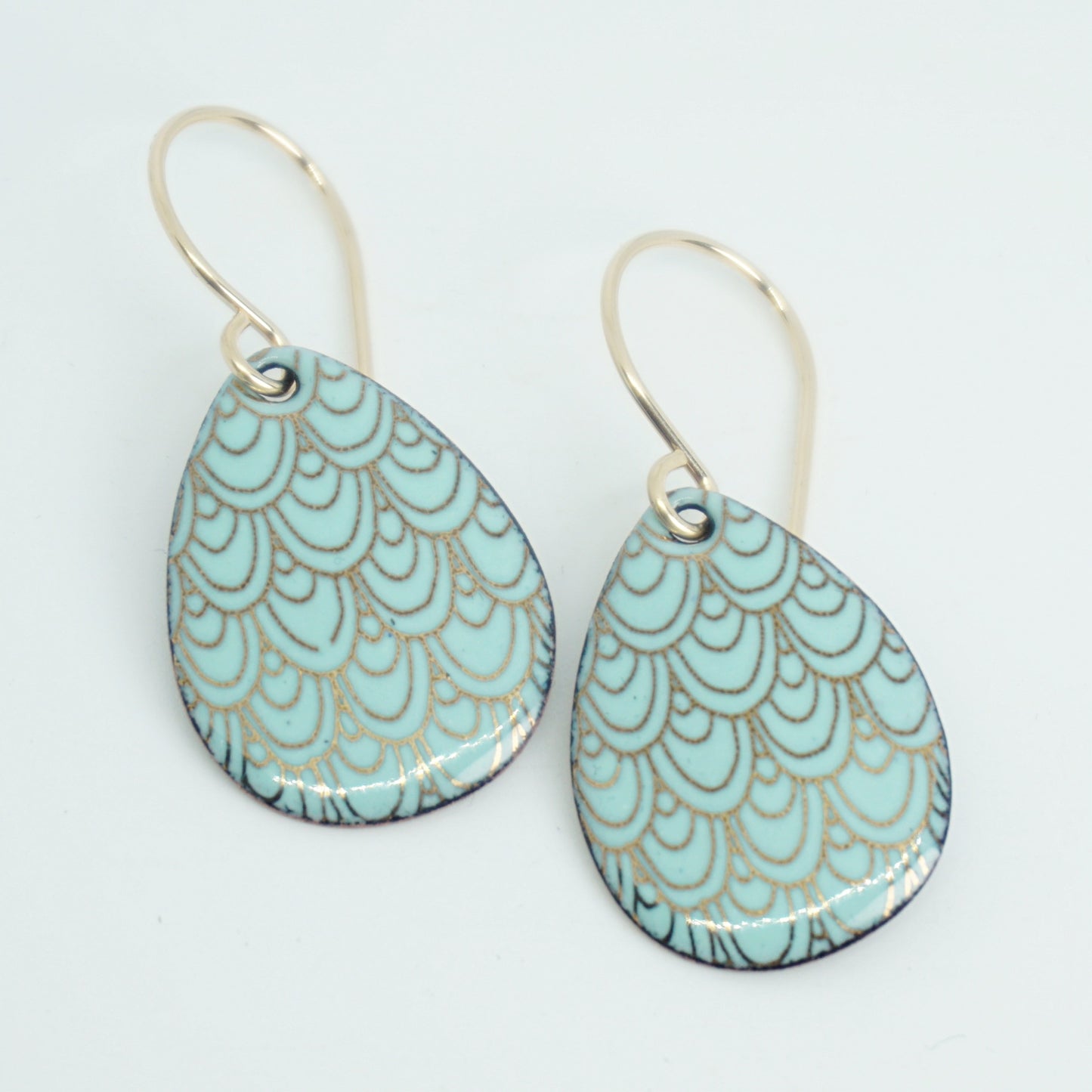 Gold Mermaid Scales on Seafoam Green Enamel Earrings
