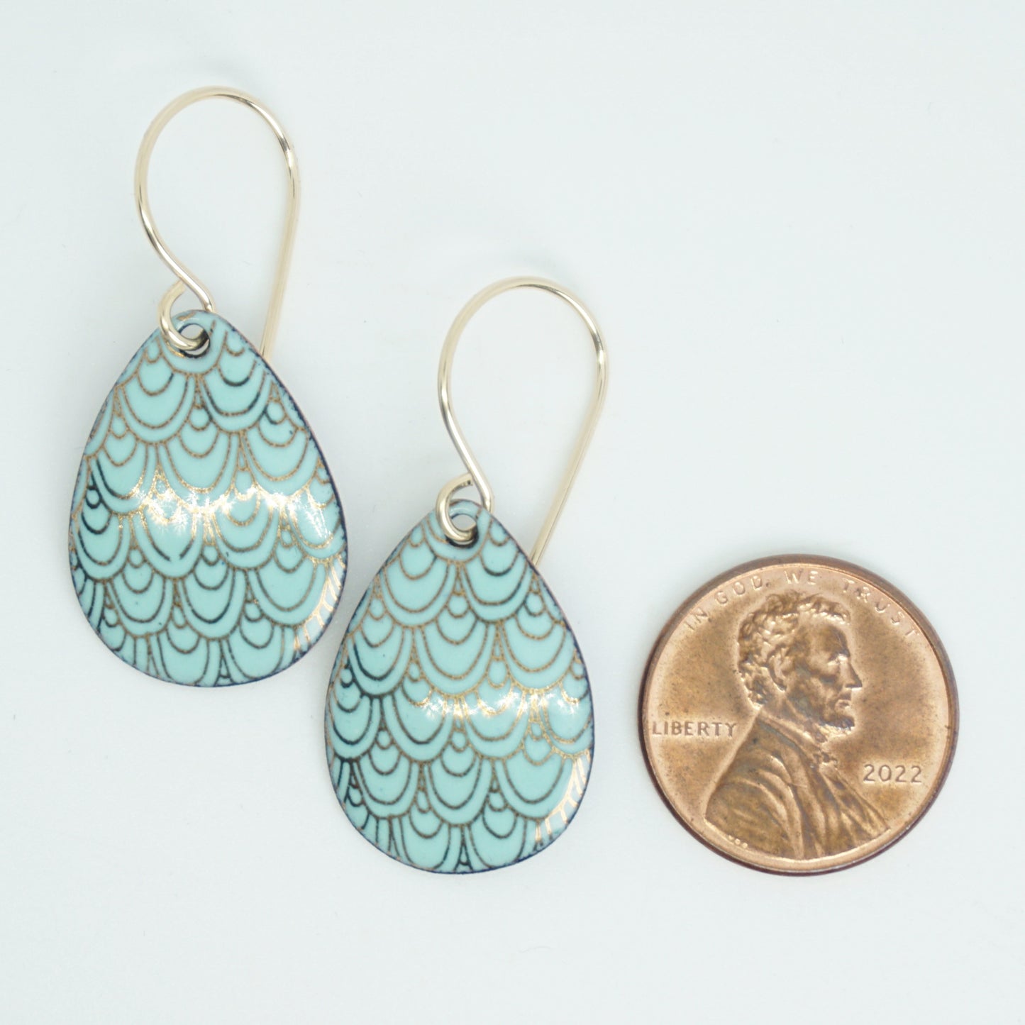 Gold Mermaid Scales on Seafoam Green Enamel Earrings