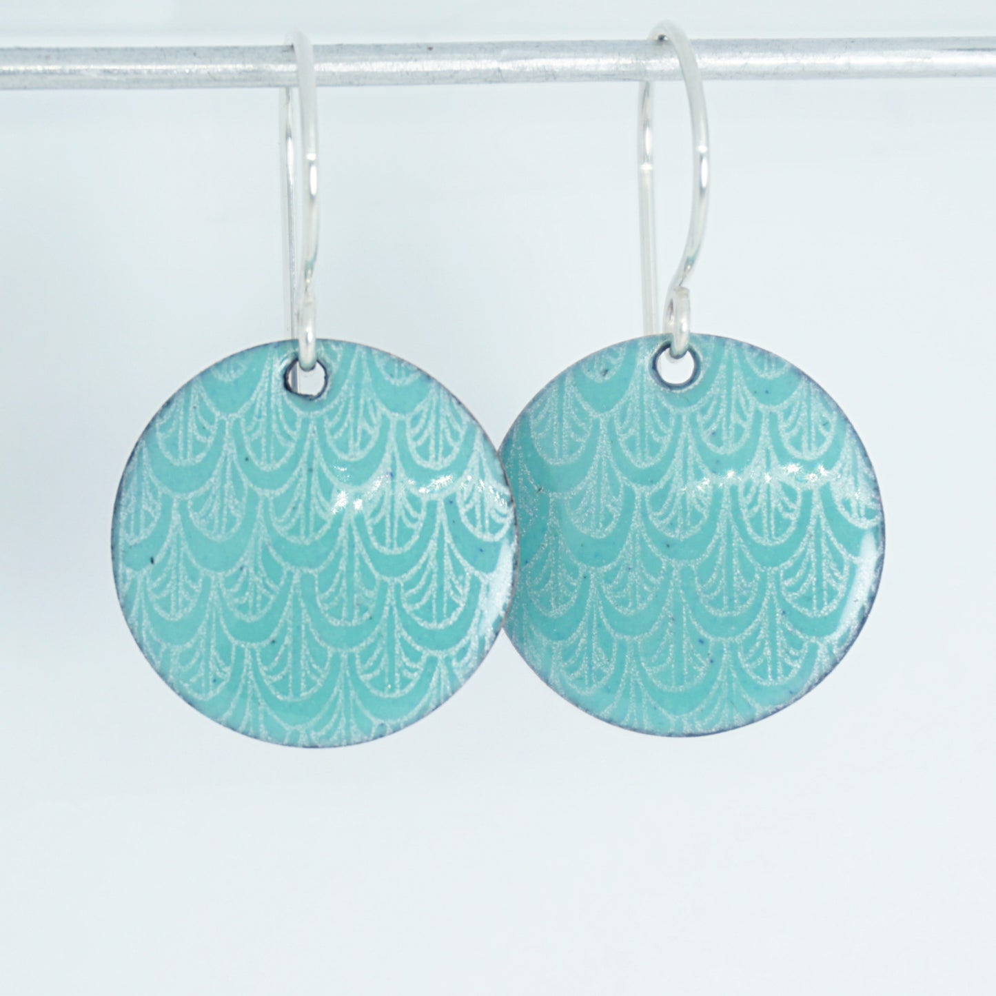 Green Enamel Disc Earrings with White Mermaid Accents