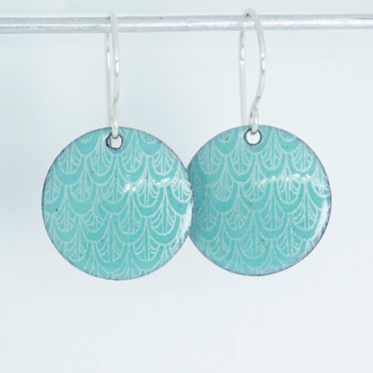 Green Enamel Disc Earrings with White Mermaid Accents