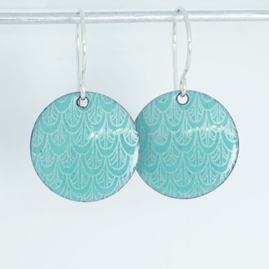 Green Enamel Disc Earrings with White Mermaid Accents