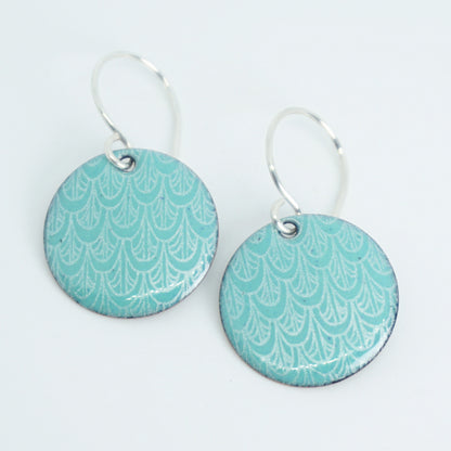 Green Enamel Disc Earrings with White Mermaid Accents