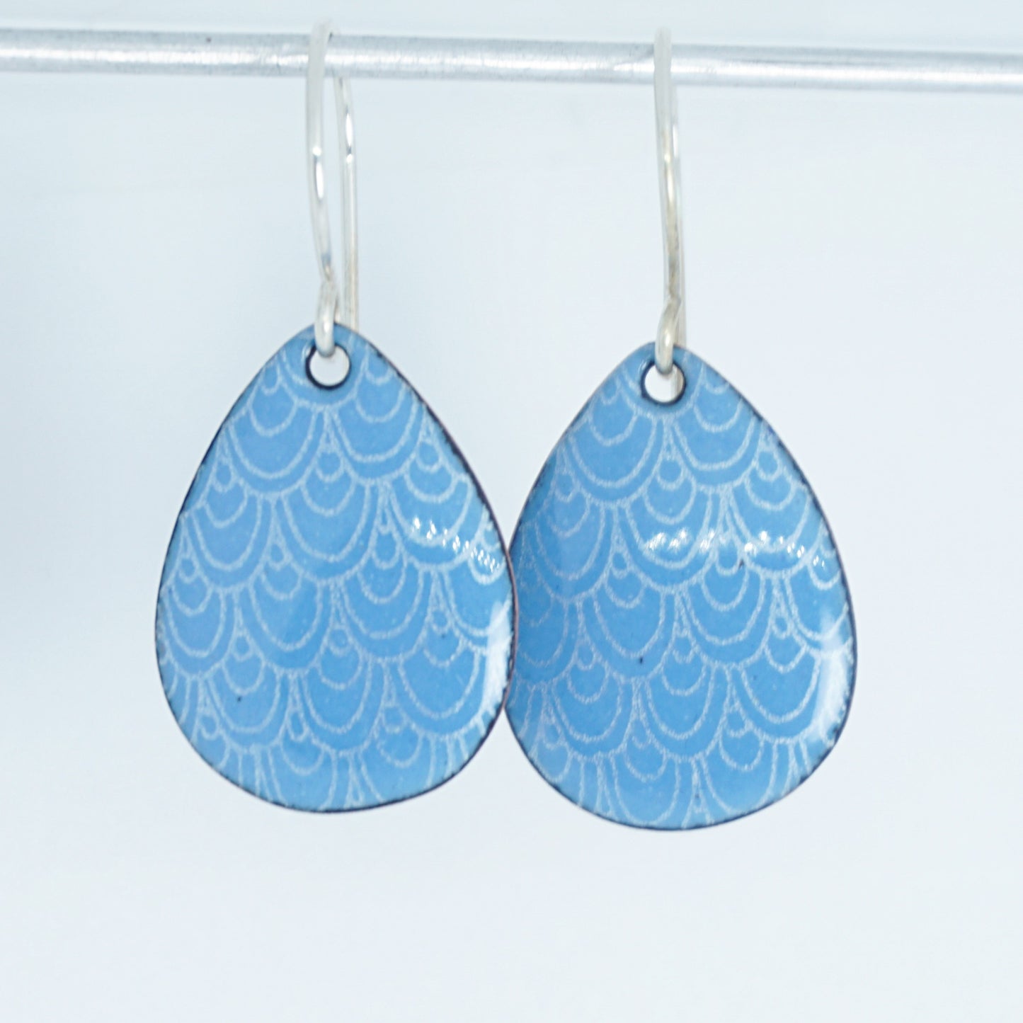 Blue Enamel Teardrop Earrings with White Mermaid Accents