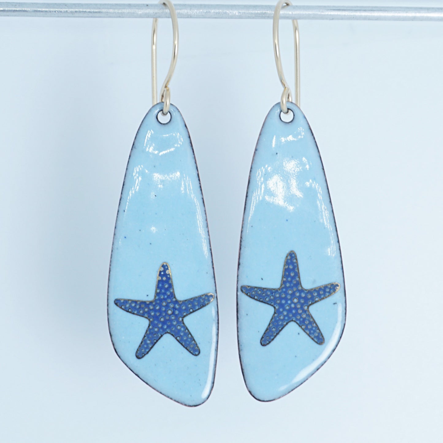 Light Blue Enamel Teardrop Earrings with Blue and Gold Starfish