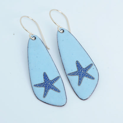 Light Blue Enamel Teardrop Earrings with Blue and Gold Starfish