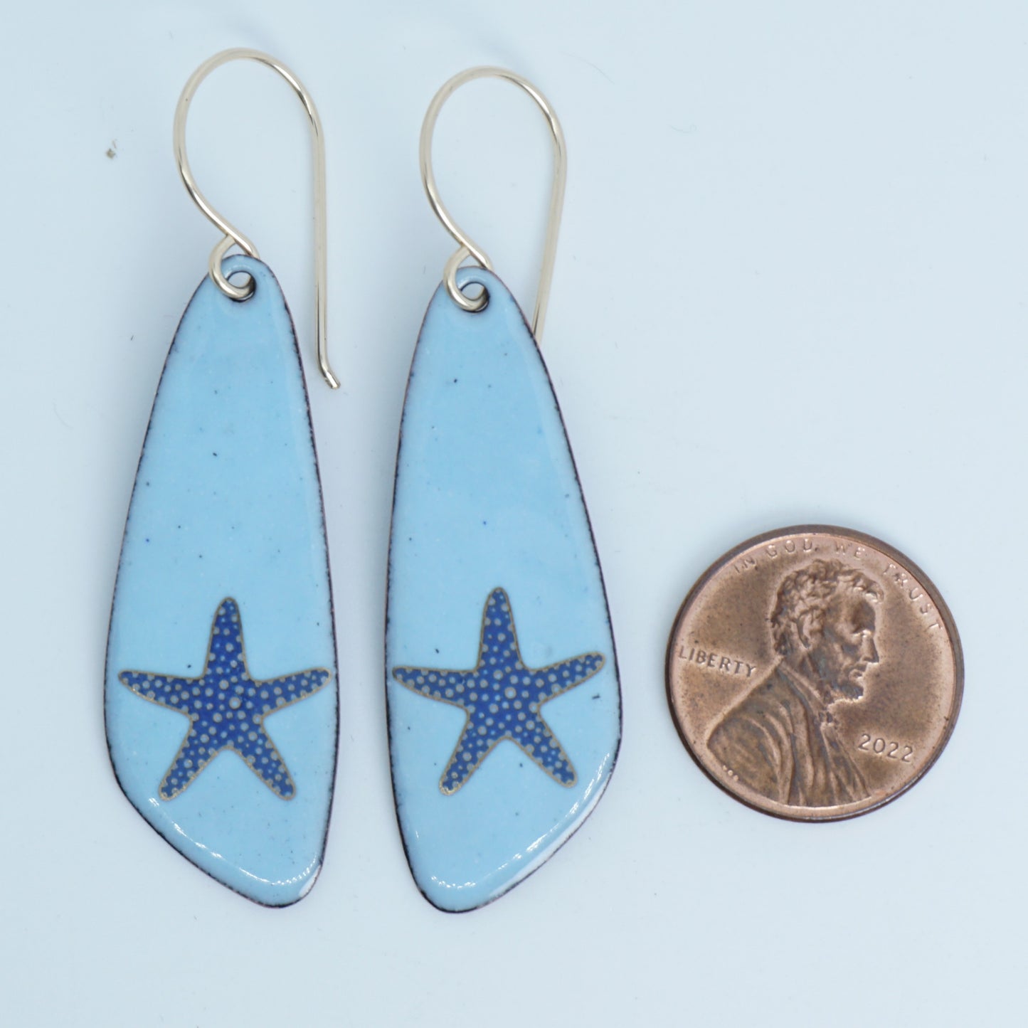 Light Blue Enamel Teardrop Earrings with Blue and Gold Starfish
