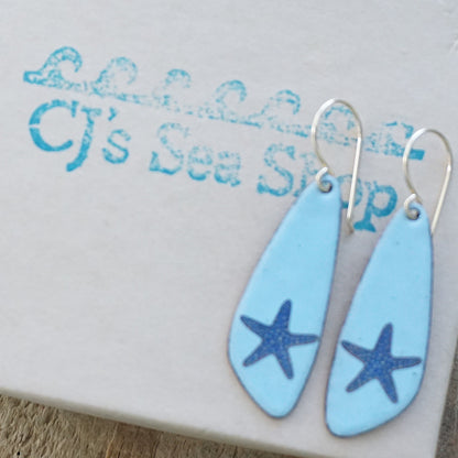 Light Blue Enamel Teardrop Earrings with Blue and Gold Starfish
