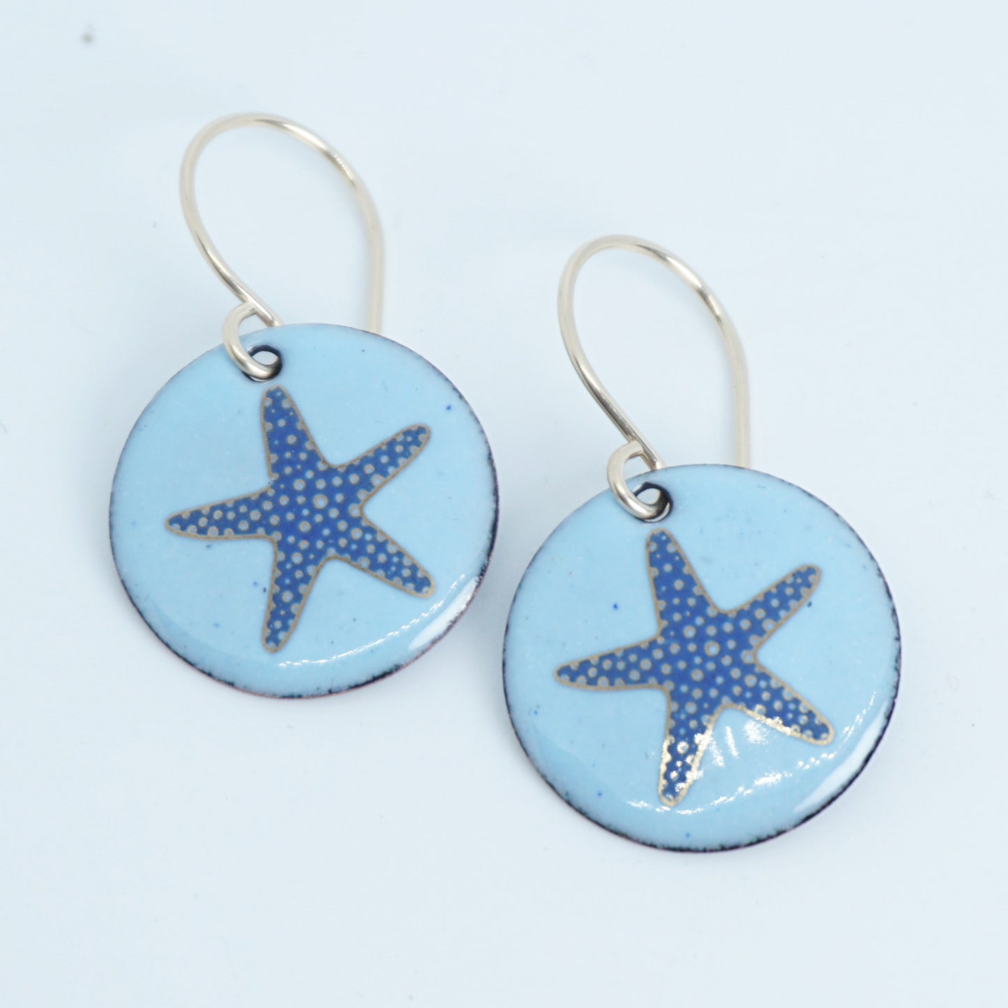Light Blue Enamel Disc Earrings with Blue and Gold Starfish