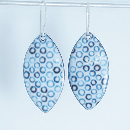 White Enamel Marquis Earrings with Blue Bubbles
