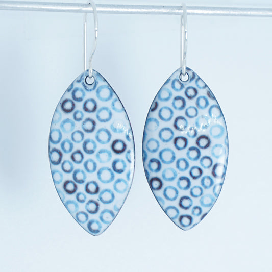 White Enamel Marquis Earrings with Blue Bubbles