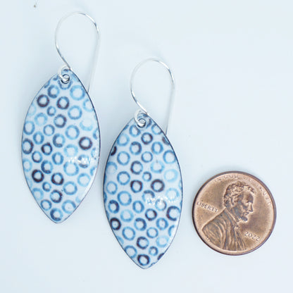 White Enamel Marquis Earrings with Blue Bubbles