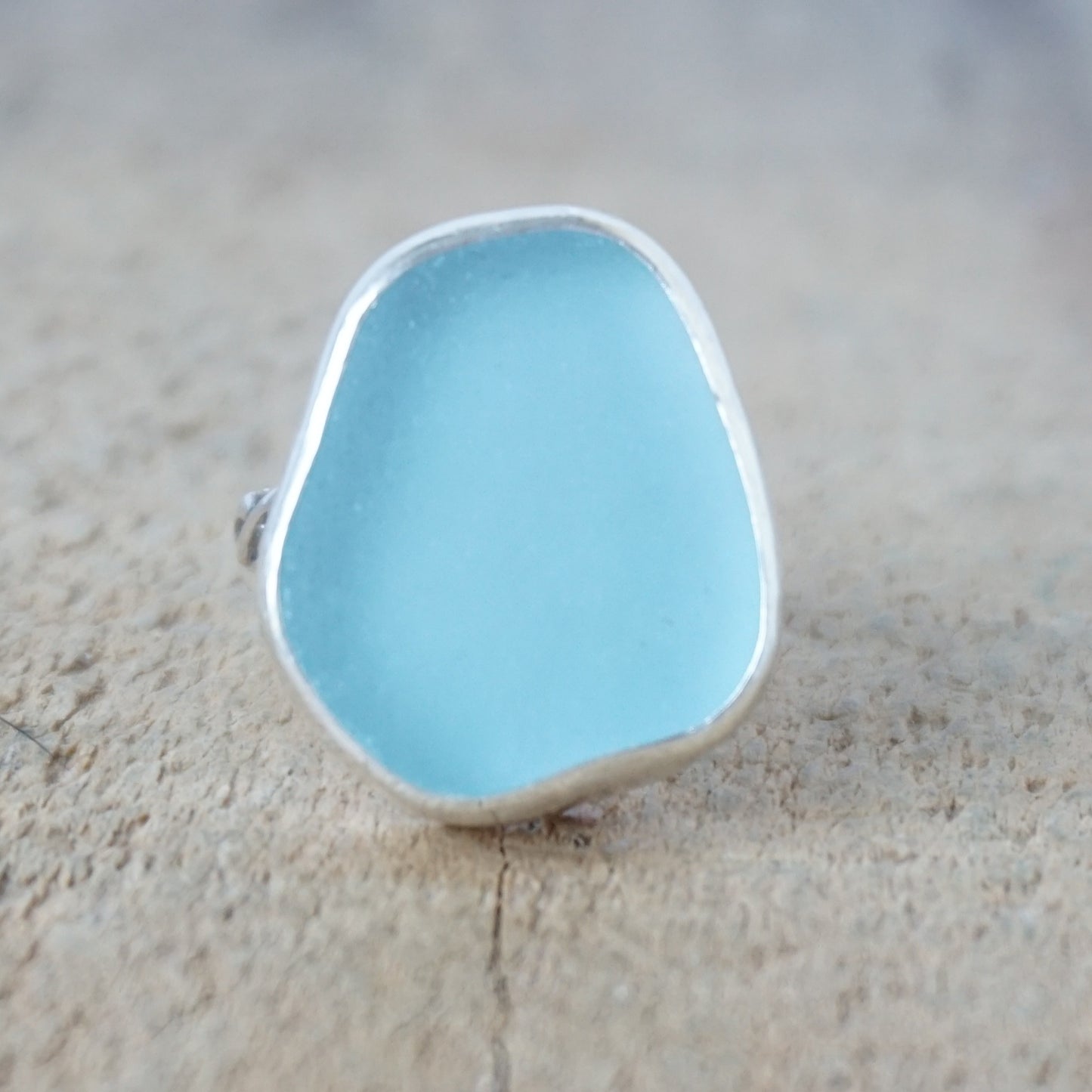 Size 9 Soft Aqua Blue Sea Glass Statement Ring