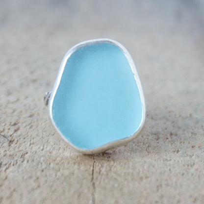 Size 9 Soft Aqua Blue Sea Glass Statement Ring