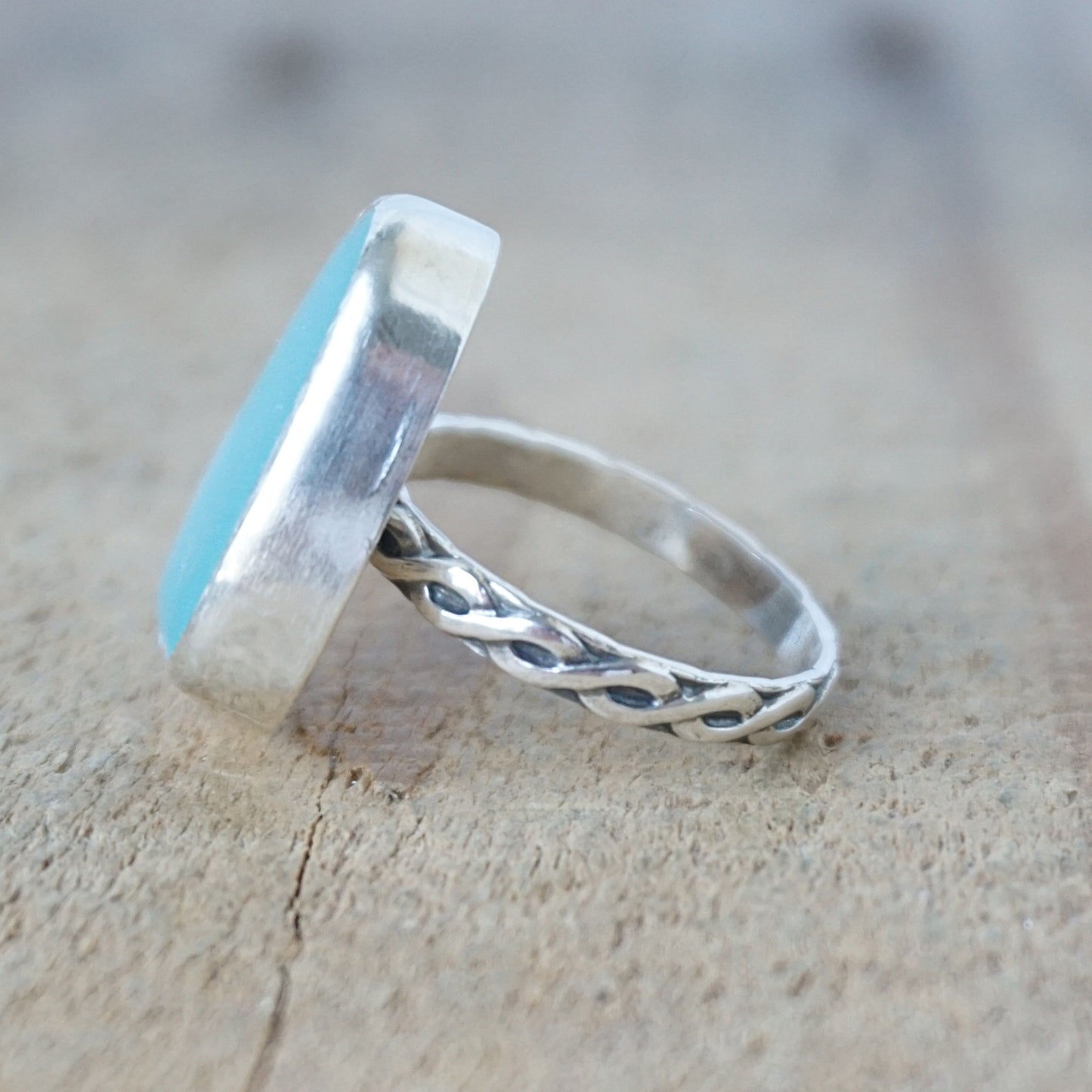 Size 9 Soft Aqua Blue Sea Glass Statement Ring