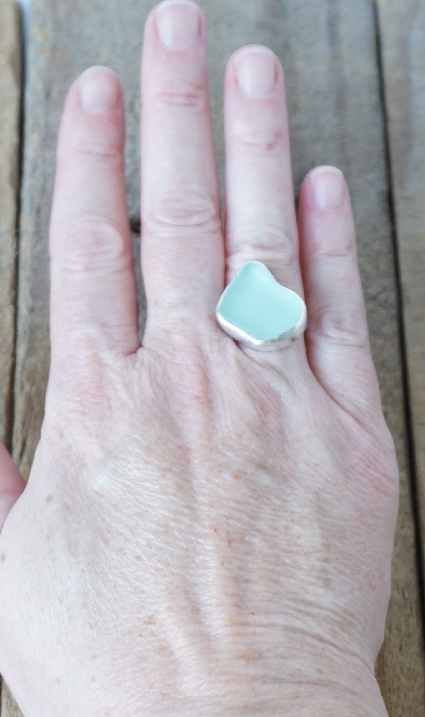 Size 6 1/2 Seafoam Green Sea Glass Statement Ring