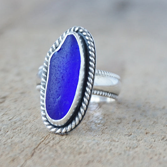 Size 7 Cobalt Blue Sea Glass Statement Ring