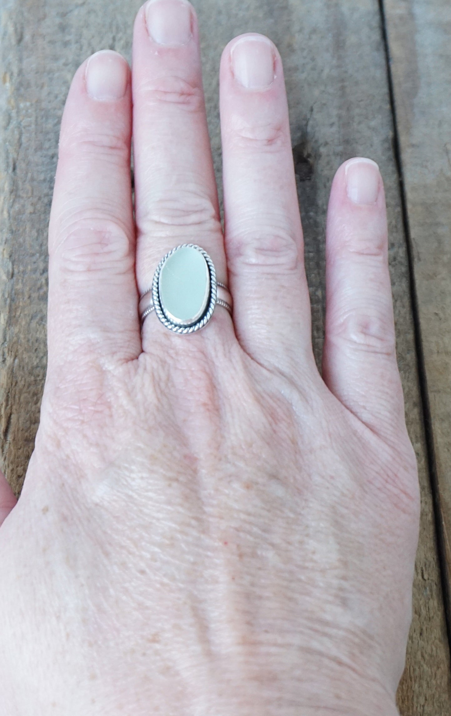 Size 8 Seafoam Green Sea Glass Statement Ring