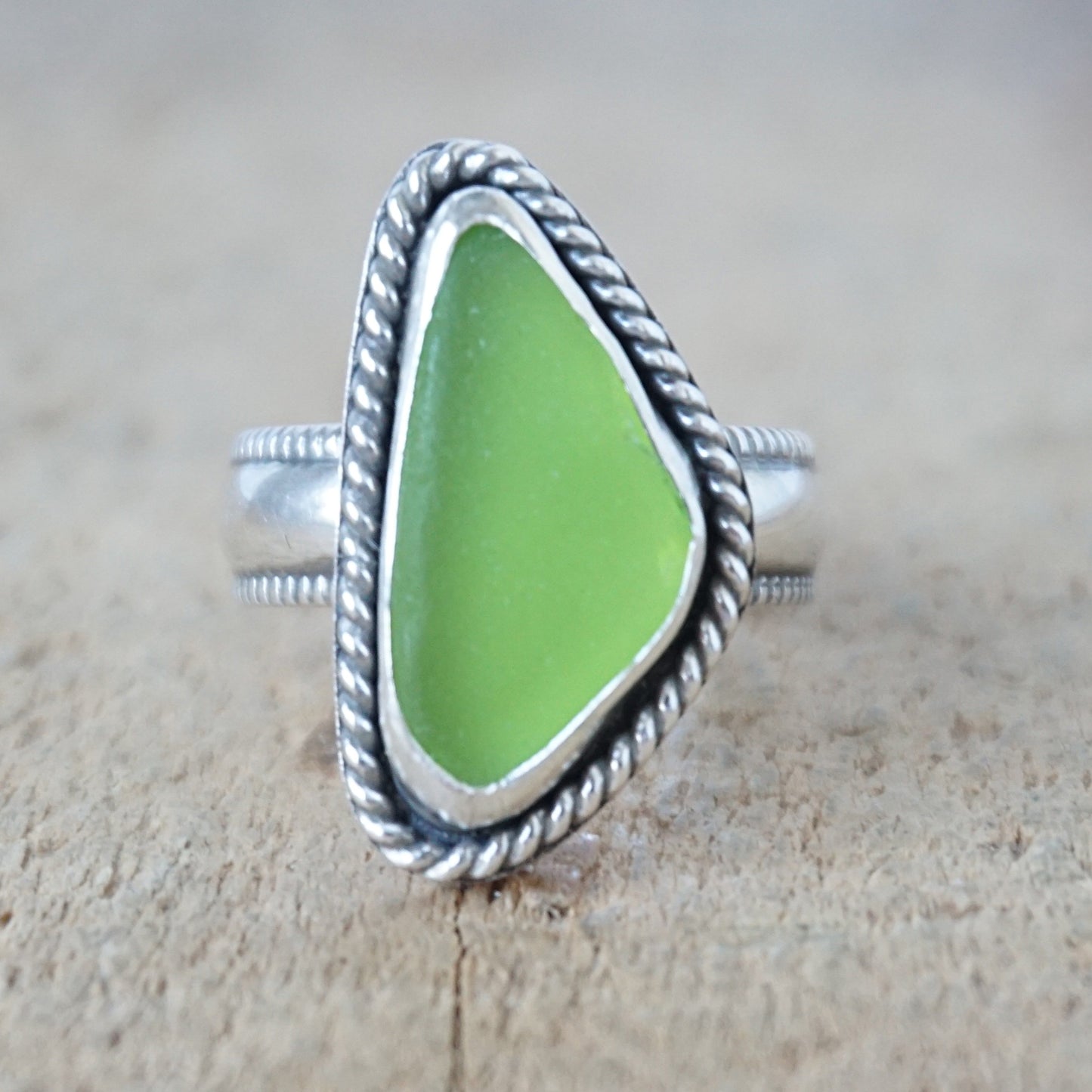 Size 7 Lime Green Sea Glass Statement Ring