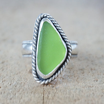 Size 7 Lime Green Sea Glass Statement Ring