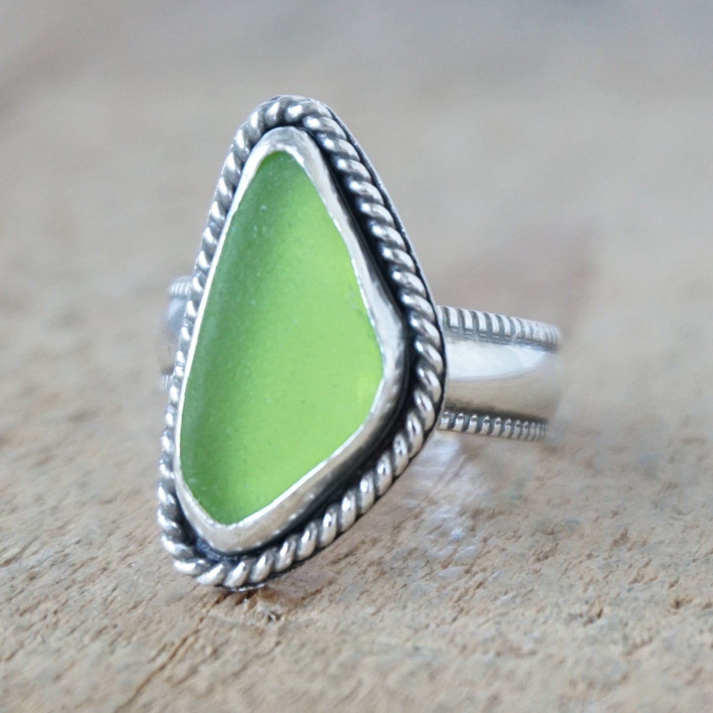 Size 7 Lime Green Sea Glass Statement Ring