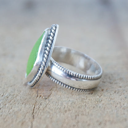 Size 7 Lime Green Sea Glass Statement Ring