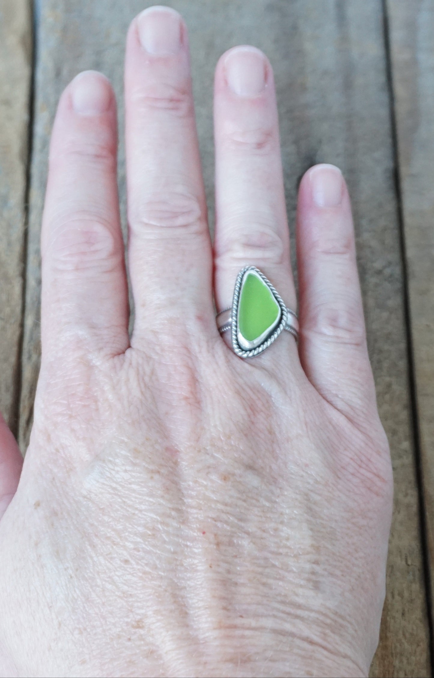 Size 7 Lime Green Sea Glass Statement Ring