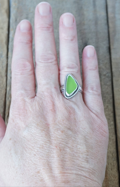 Size 7 Lime Green Sea Glass Statement Ring