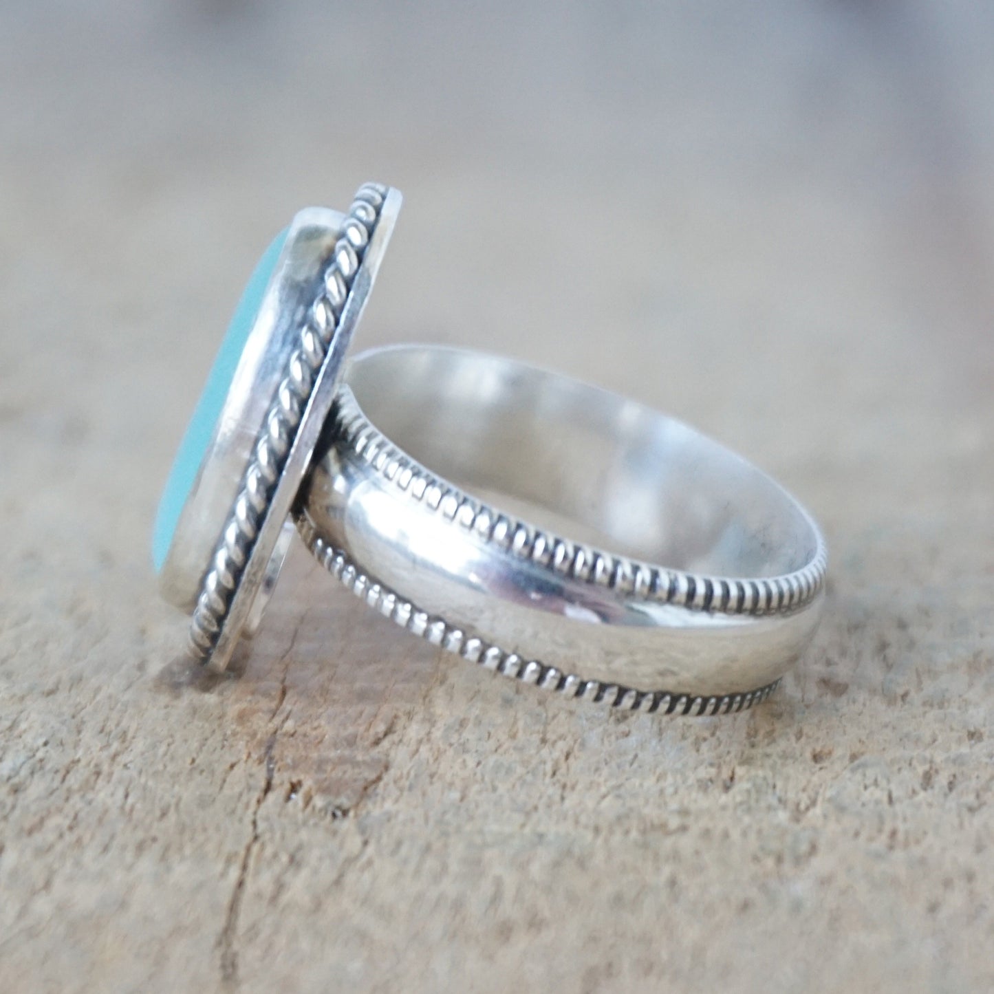 Size 8 1/2 Light Teal Blue Green Sea Glass Statement Ring