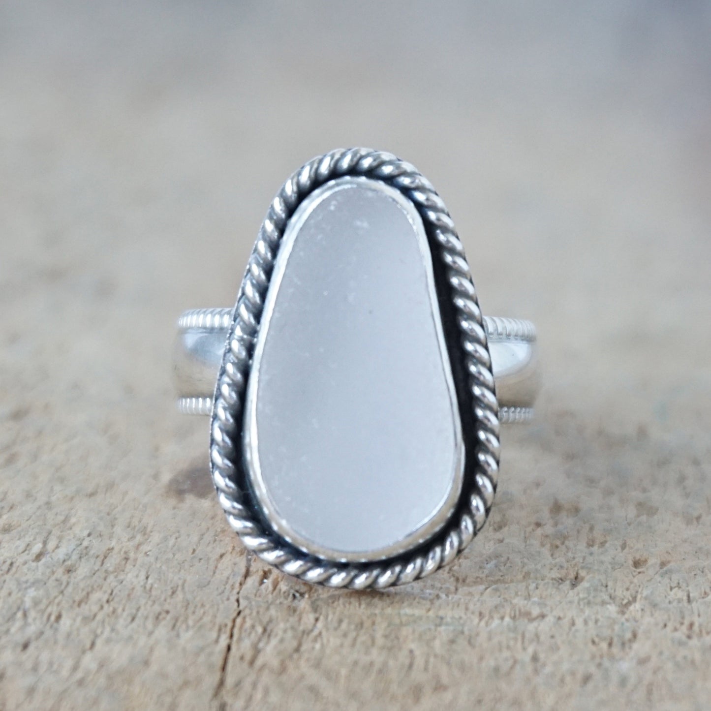 Size 7 1/2 Light Lavender Sea Glass Statement Ring