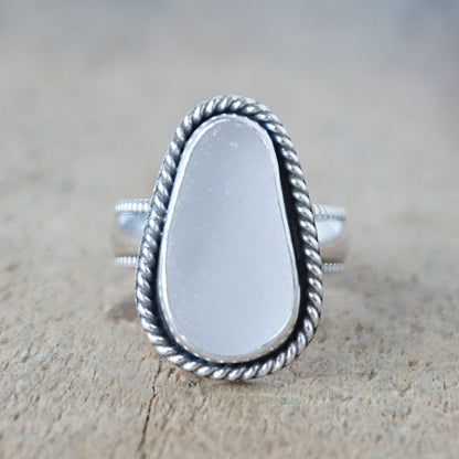 Size 7 1/2 Light Lavender Sea Glass Statement Ring