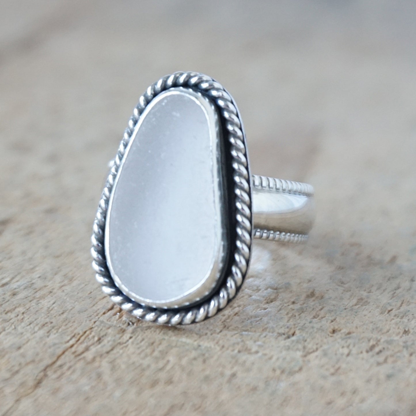 Size 7 1/2 Light Lavender Sea Glass Statement Ring