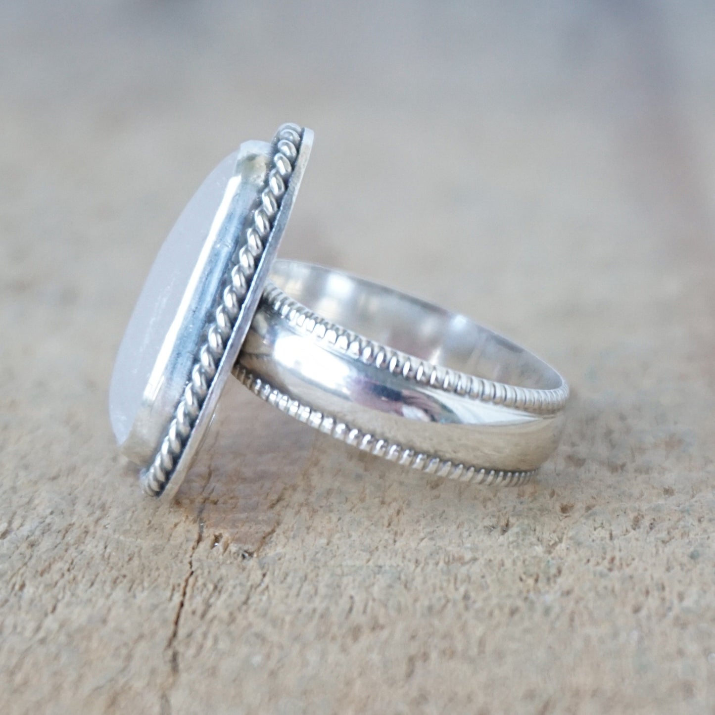 Size 7 1/2 Light Lavender Sea Glass Statement Ring