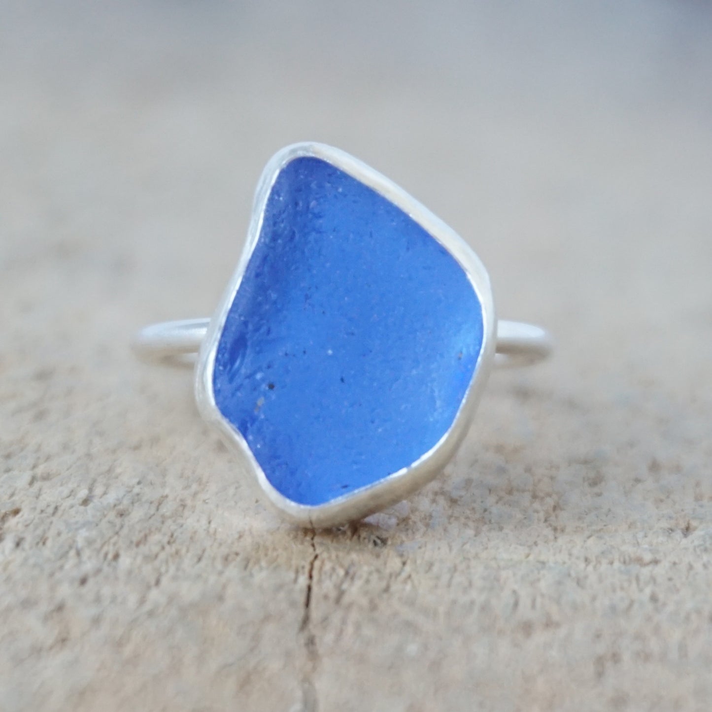 Size 7 1/2 Cornflower Blue Sea Glass Stacking Ring