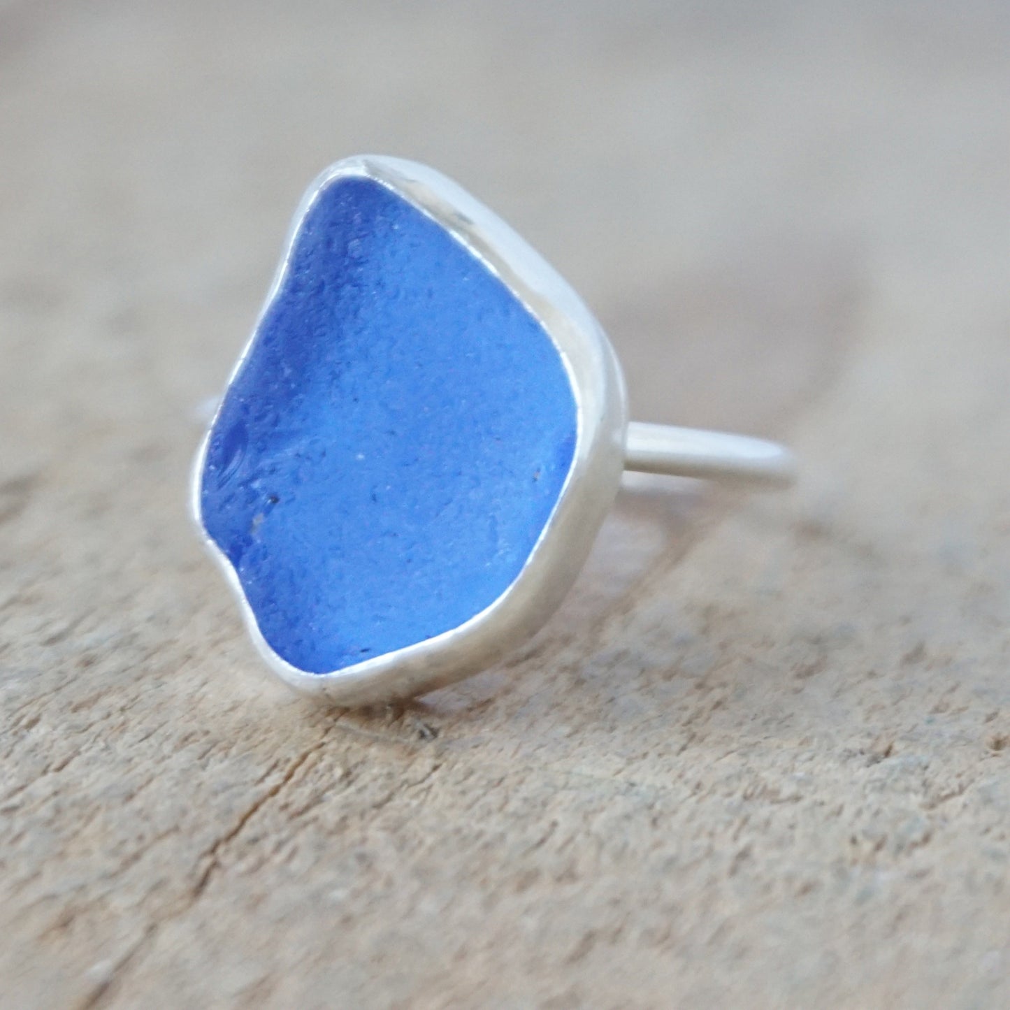Size 7 1/2 Cornflower Blue Sea Glass Stacking Ring