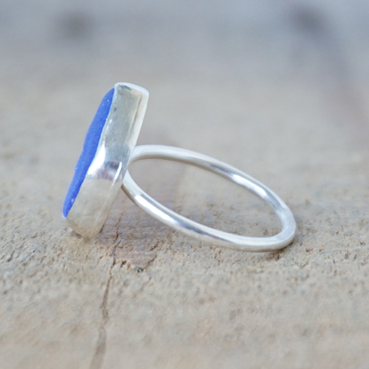Size 7 1/2 Cornflower Blue Sea Glass Stacking Ring