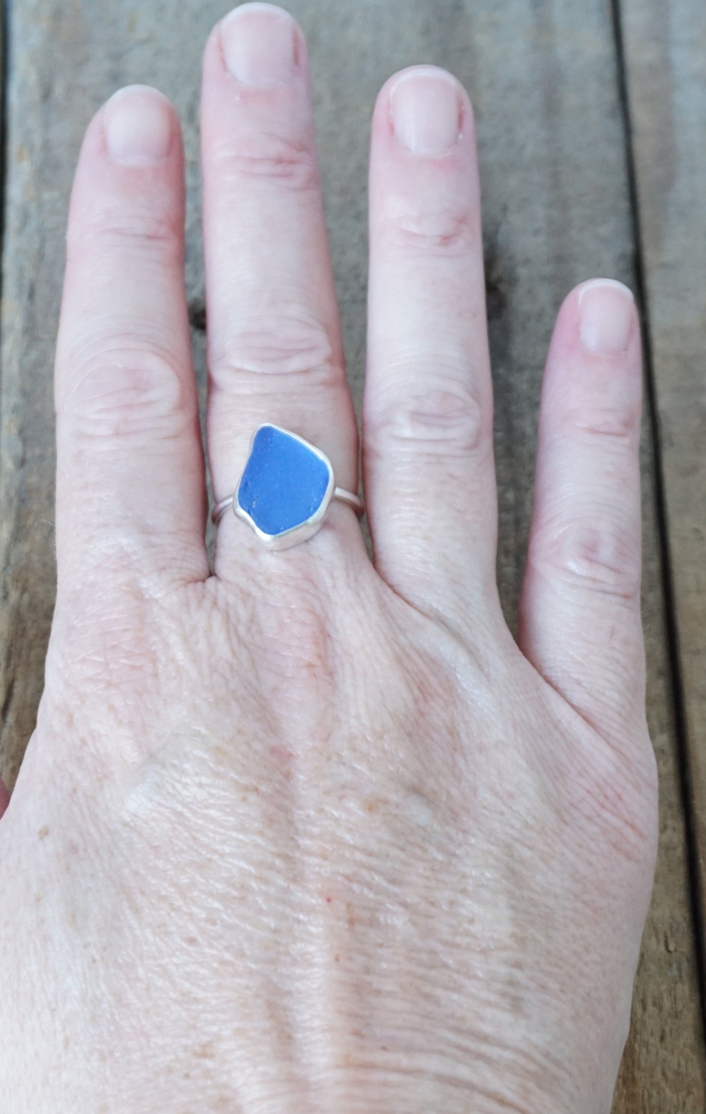 Size 7 1/2 Cornflower Blue Sea Glass Stacking Ring
