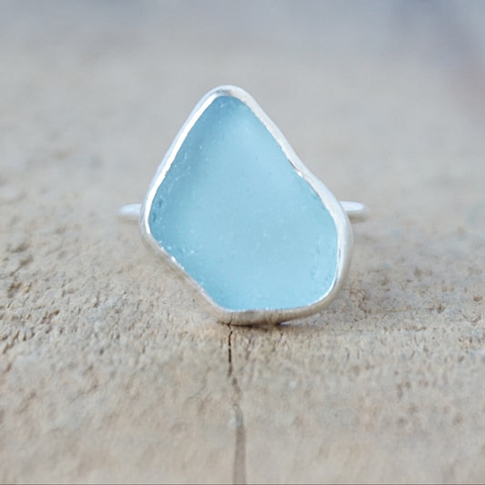 Size 8 Soft Aqua Blue Sea Glass Stacking Ring