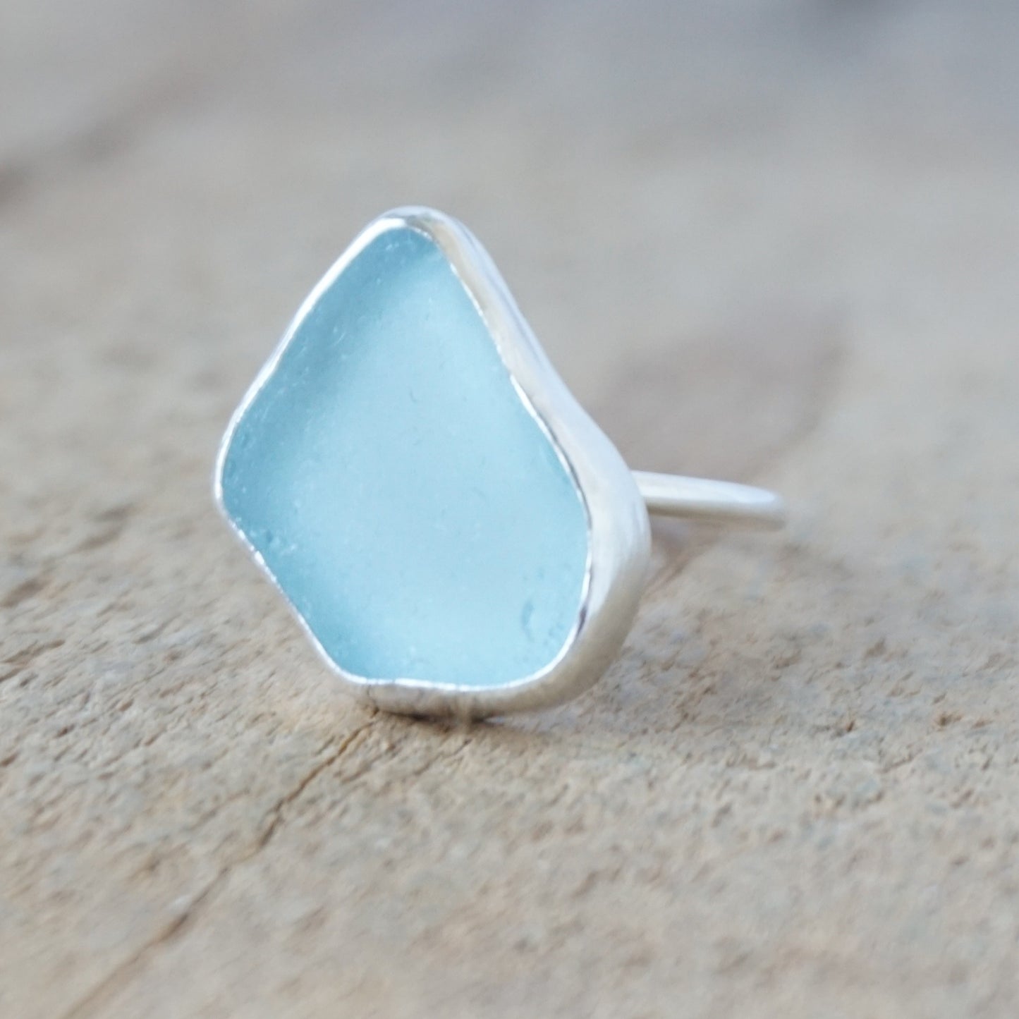 Size 8 Soft Aqua Blue Sea Glass Stacking Ring