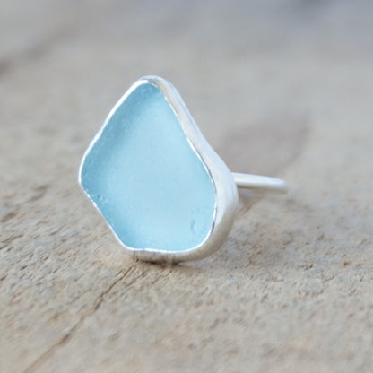 Size 8 Soft Aqua Blue Sea Glass Stacking Ring