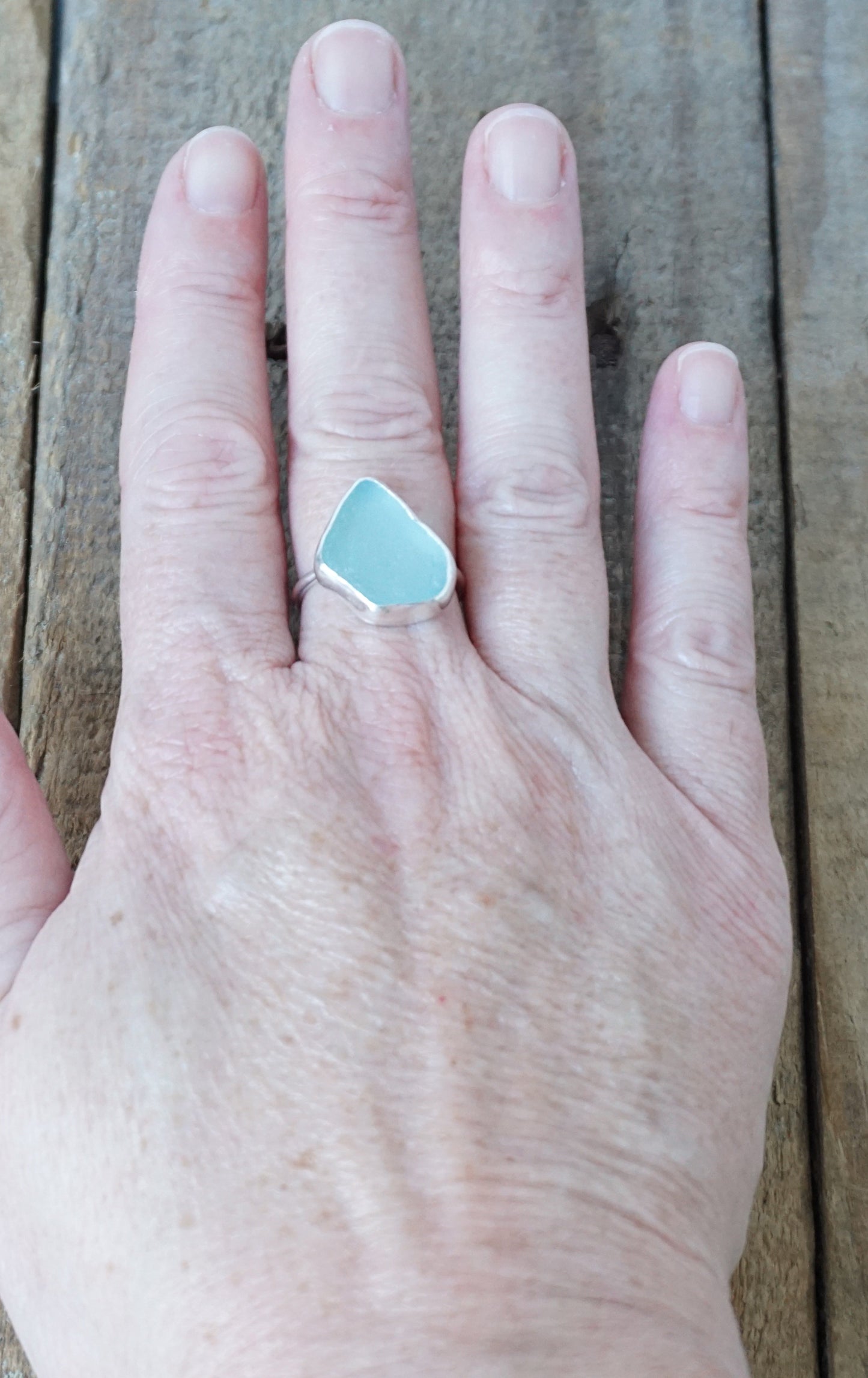 Size 8 Soft Aqua Blue Sea Glass Stacking Ring