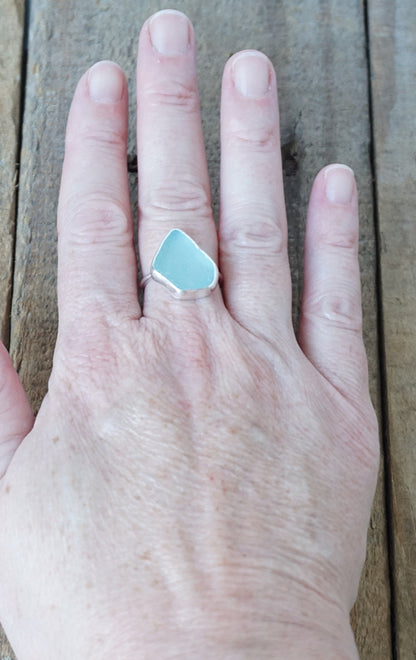 Size 8 Soft Aqua Blue Sea Glass Stacking Ring