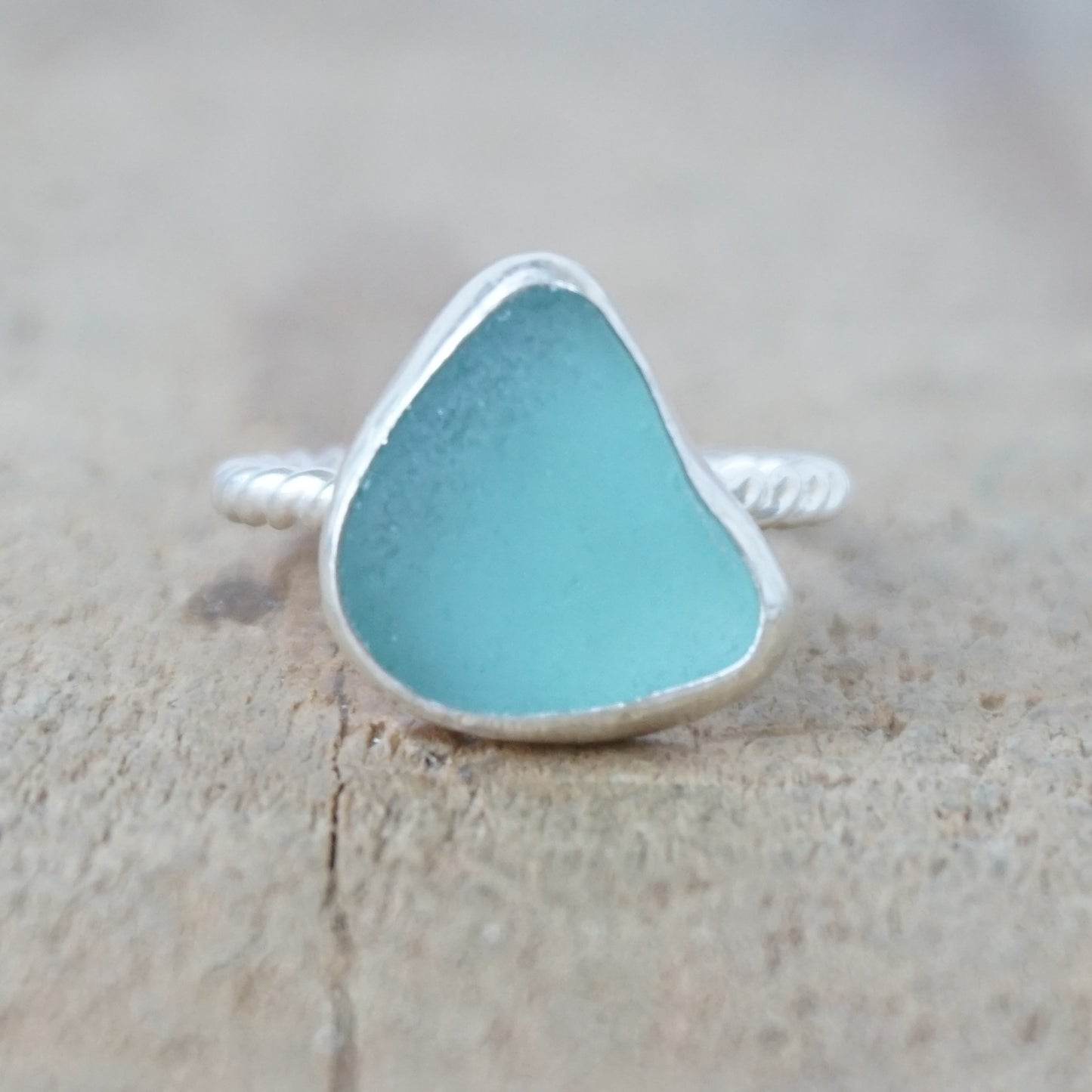 Size 6 1/2 Teal Blue Green Sea Glass Stacking Ring