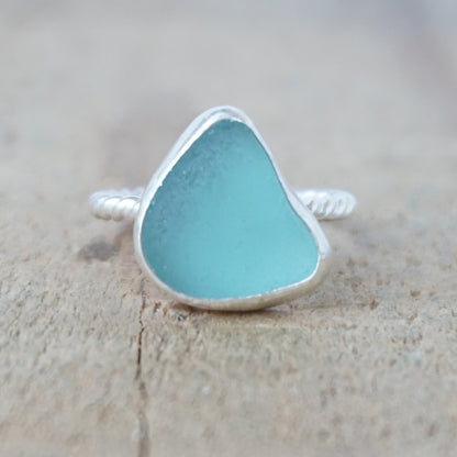 Size 6 1/2 Teal Blue Green Sea Glass Stacking Ring