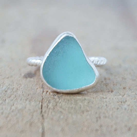 Size 6 1/2 Teal Blue Green Sea Glass Stacking Ring