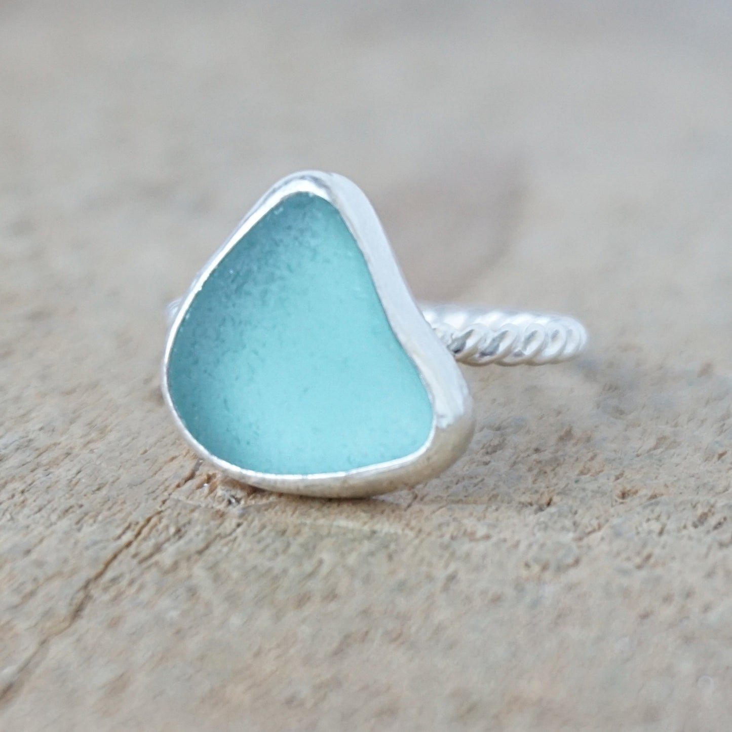 Size 6 1/2 Teal Blue Green Sea Glass Stacking Ring