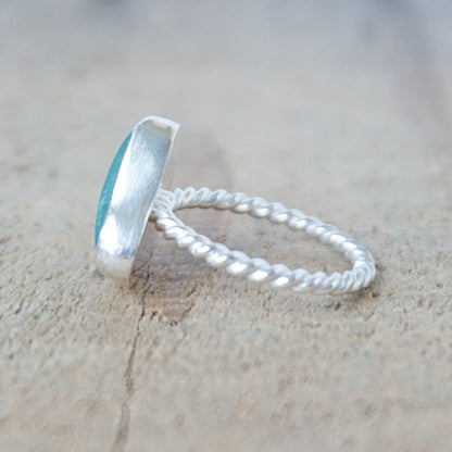 Size 6 1/2 Teal Blue Green Sea Glass Stacking Ring